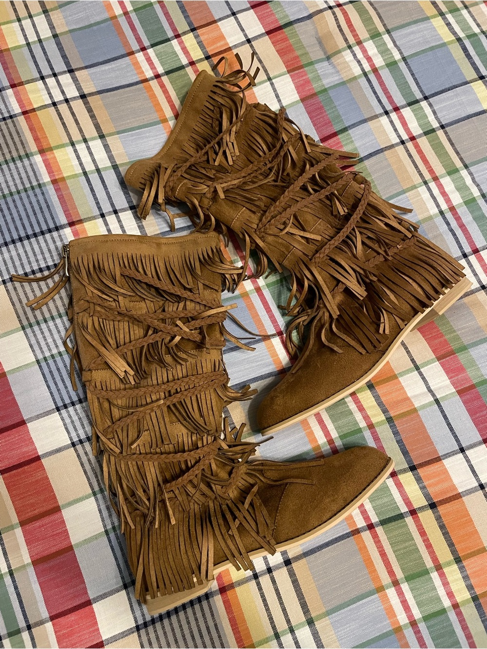 Joyfolie Brown Fringe Knee-High Kids Boots